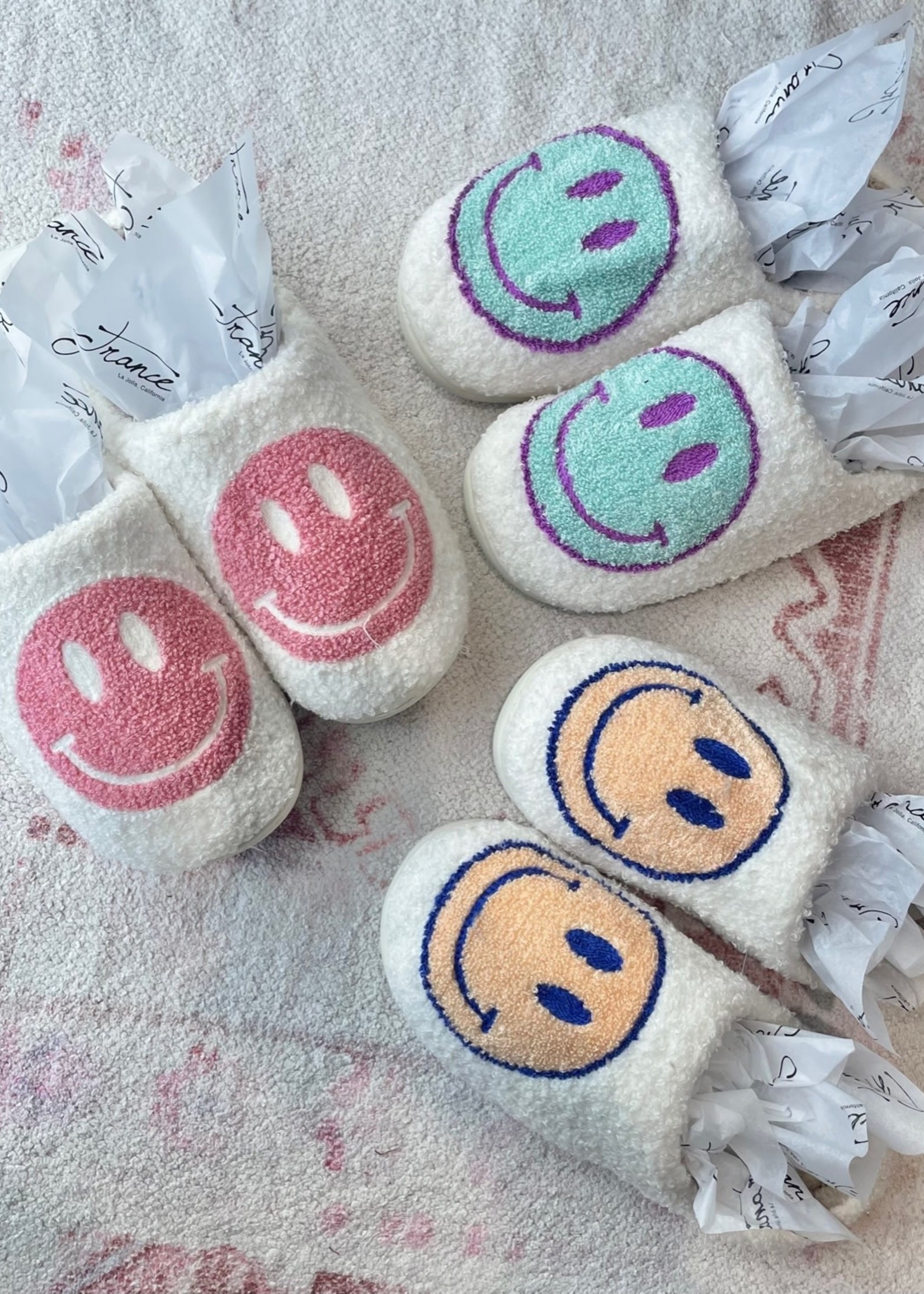 Pastel Pink Smiley Face Slippers