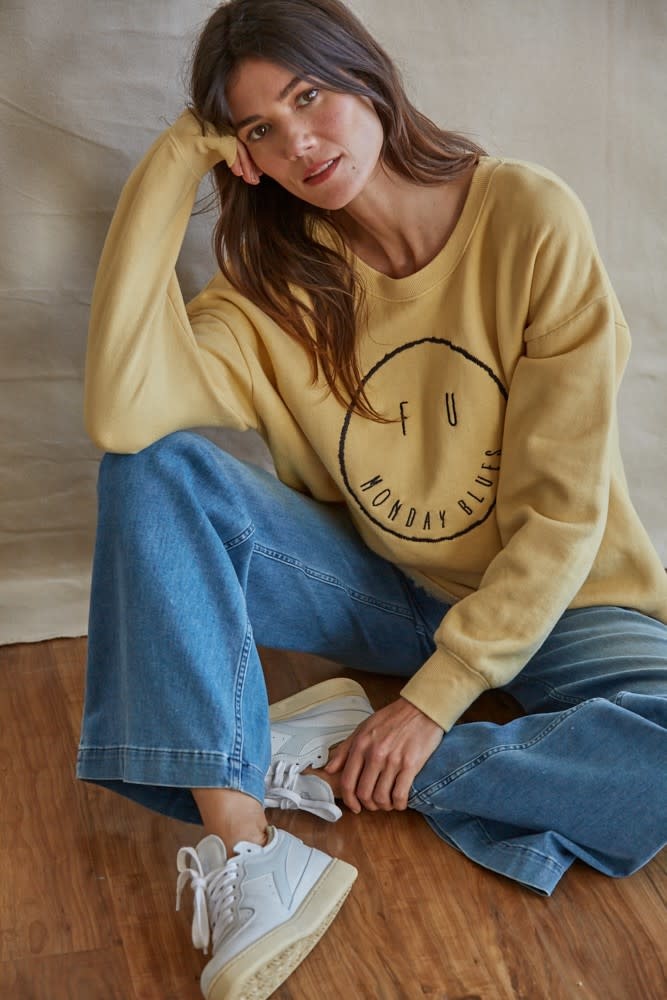 F U Monday Blues Embroidered Sweater 