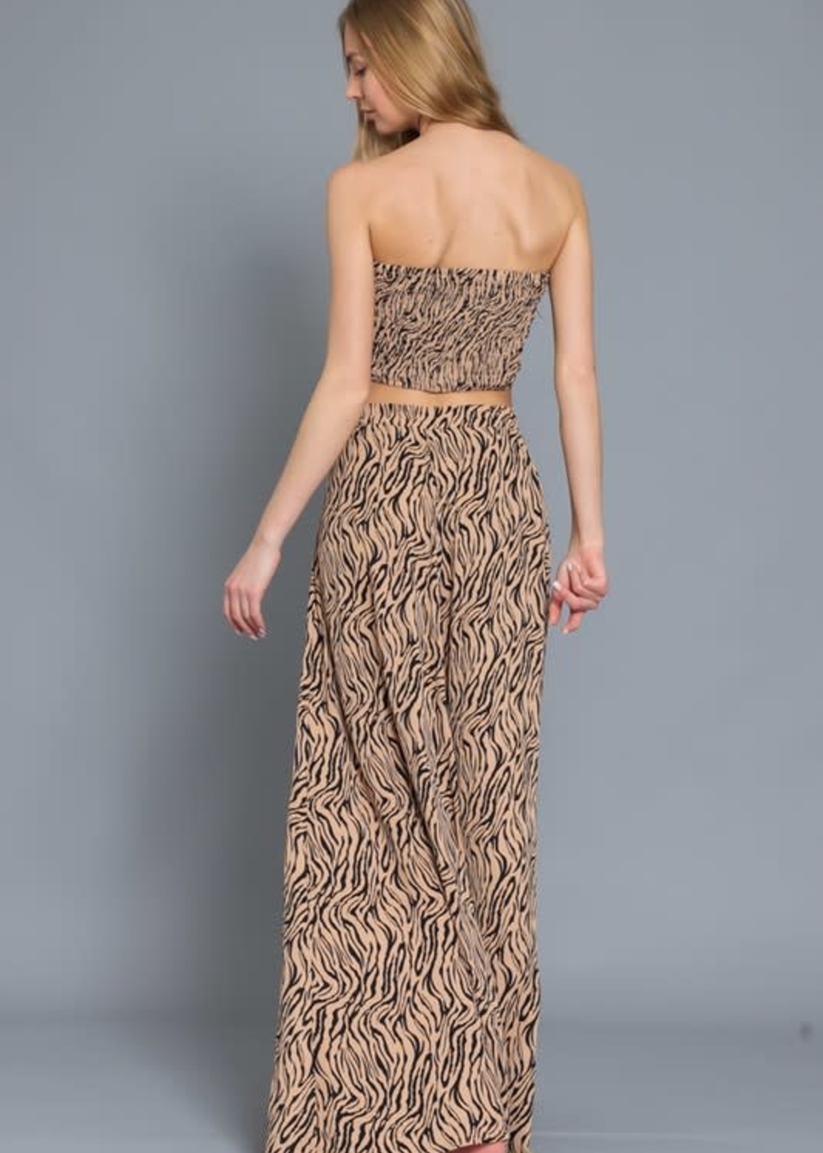 Camel/Black Tie Front Top and Flowy Pant Set