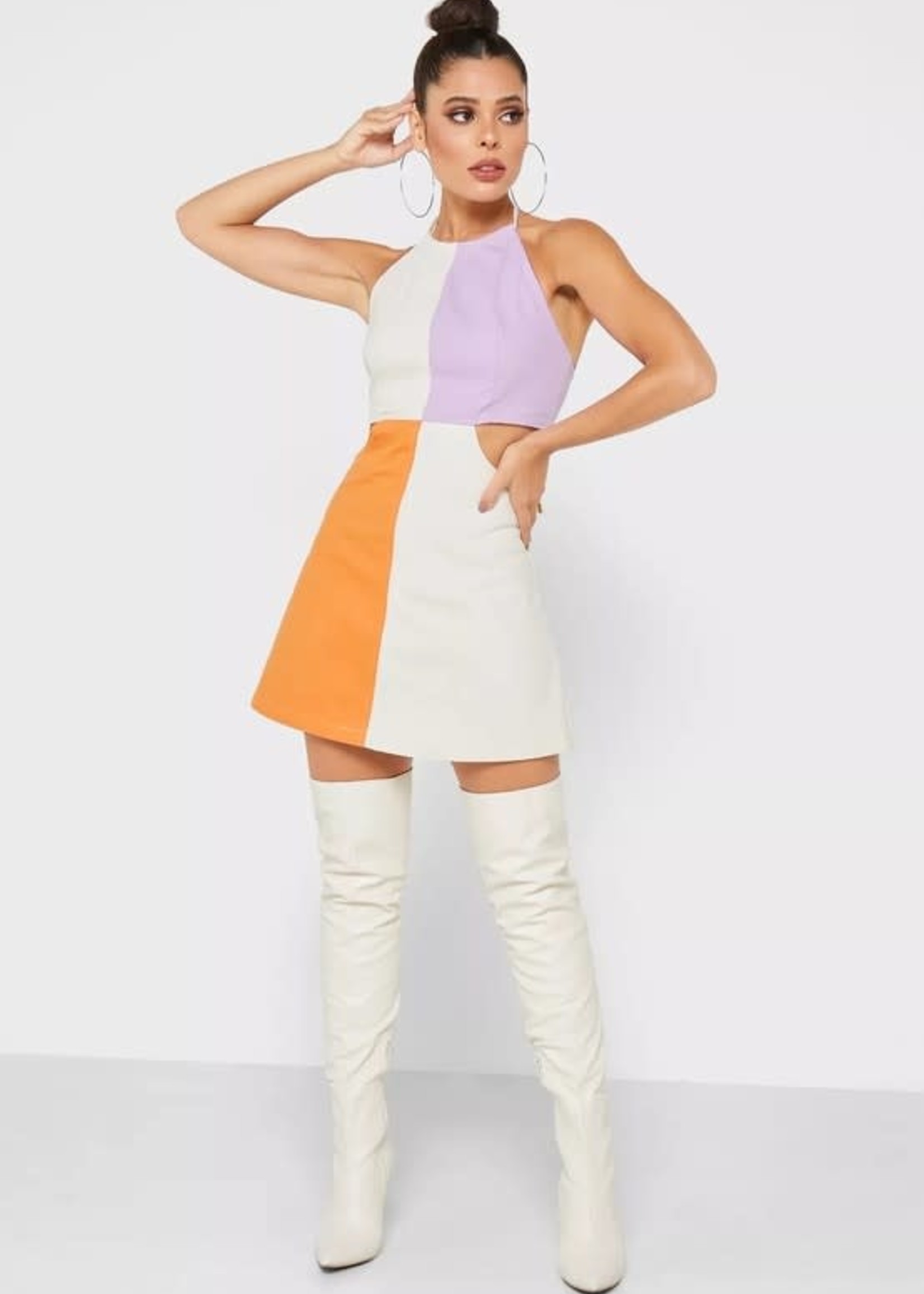 Purple/Orange Color Block Denim Dress