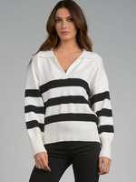 White/Black Stripe Collared Sweater