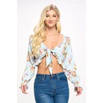 Miley & Molly Tie Front Long Sleeve Ruffle Crop  Blouse