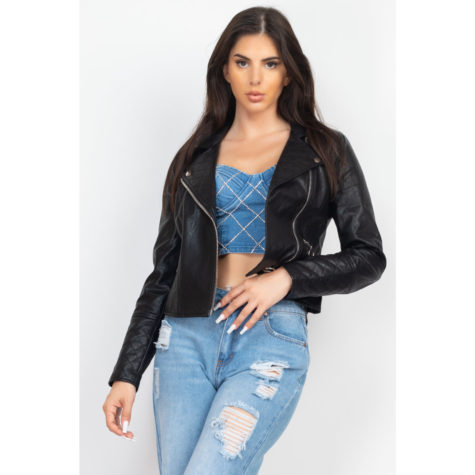 Blashe Zippered Pockets Leather Jacket