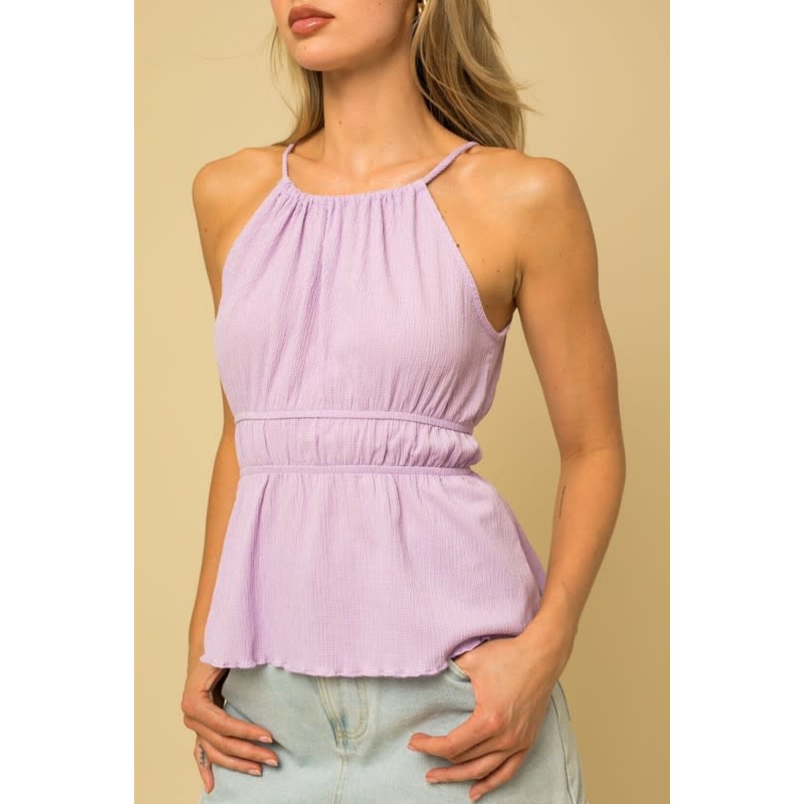 Gilli Sleeveless Halter Neck Peplum Top