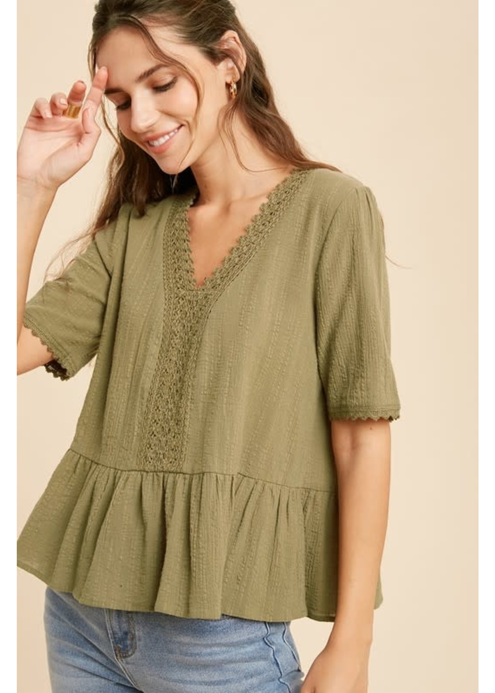 Lace Trim Peplum Blouse