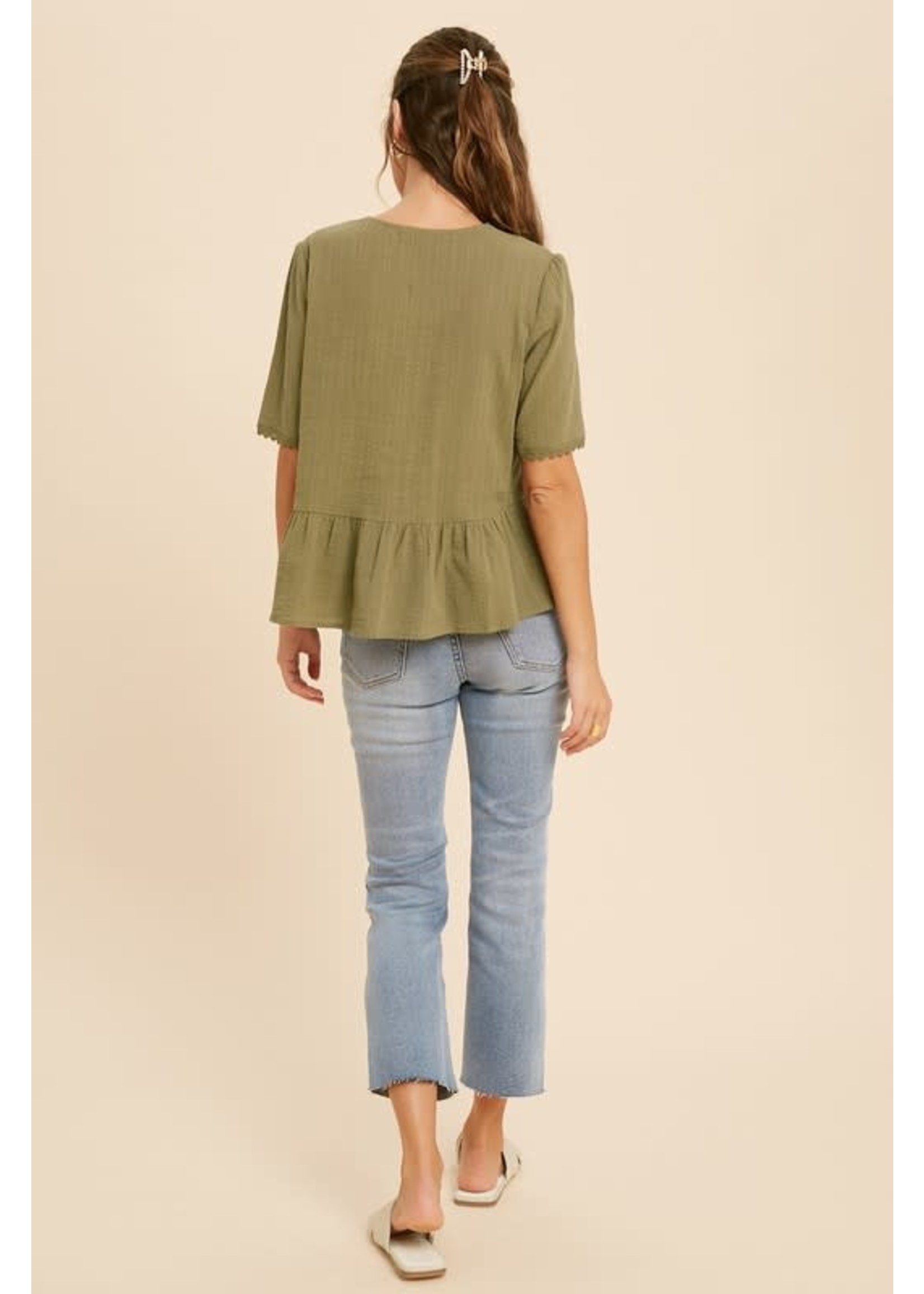 Lace Trim Peplum Blouse