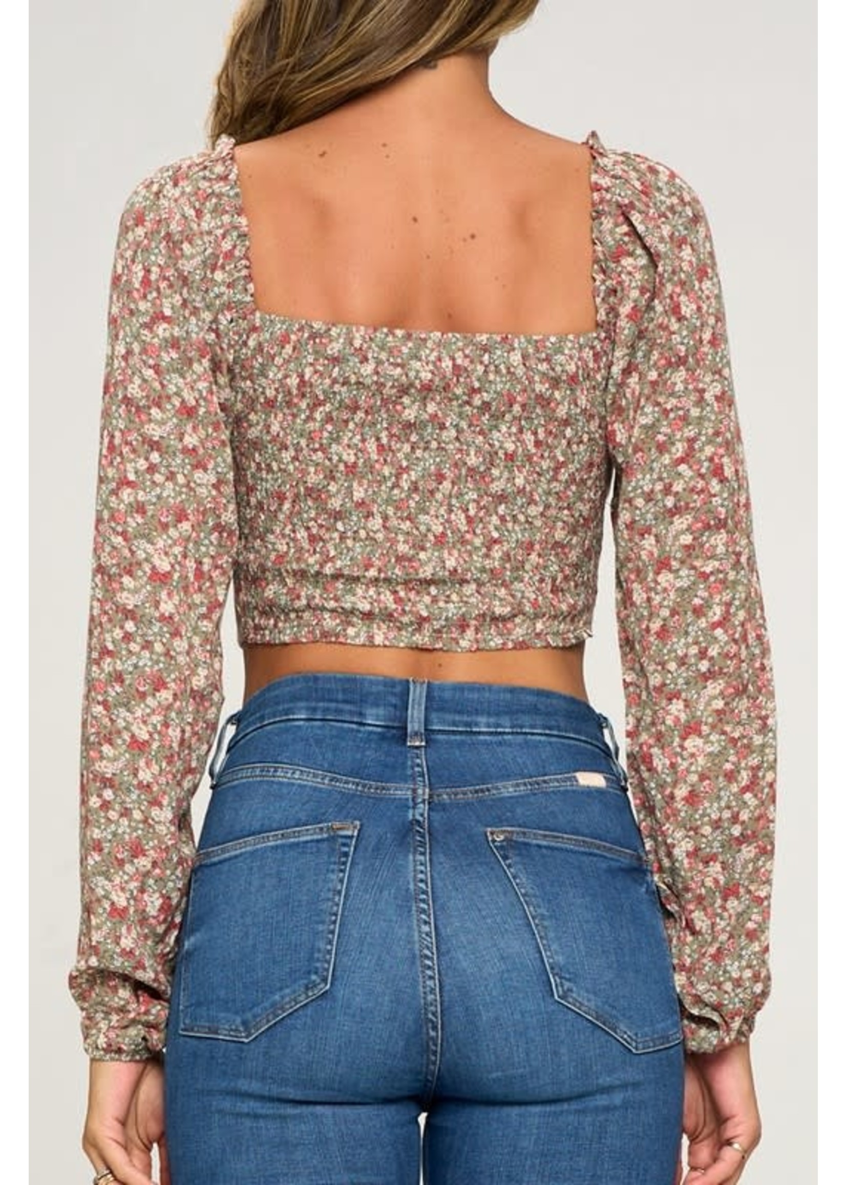 Smocked Puff Sleeve Crop