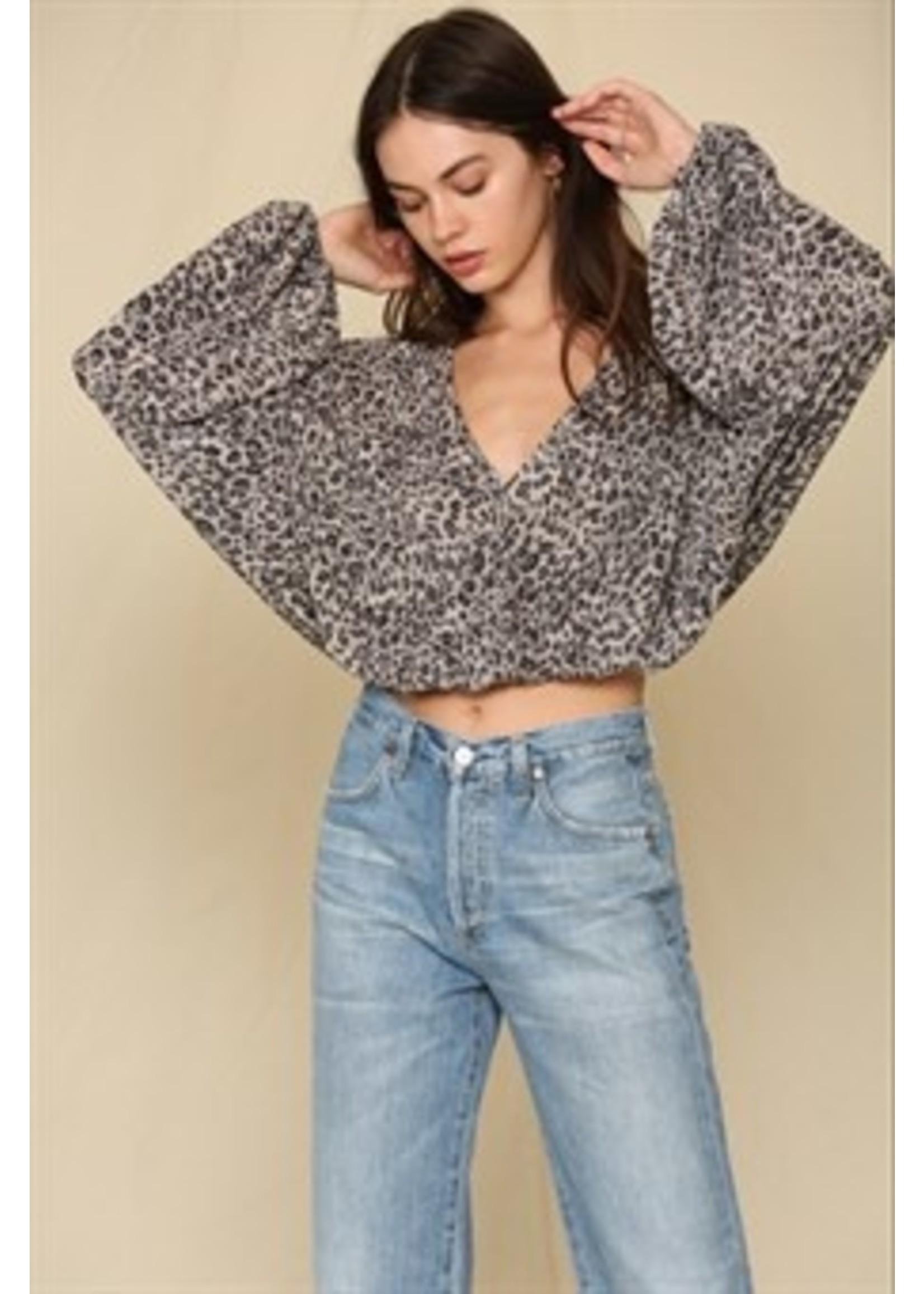 Knit Leopard Crinkled Top