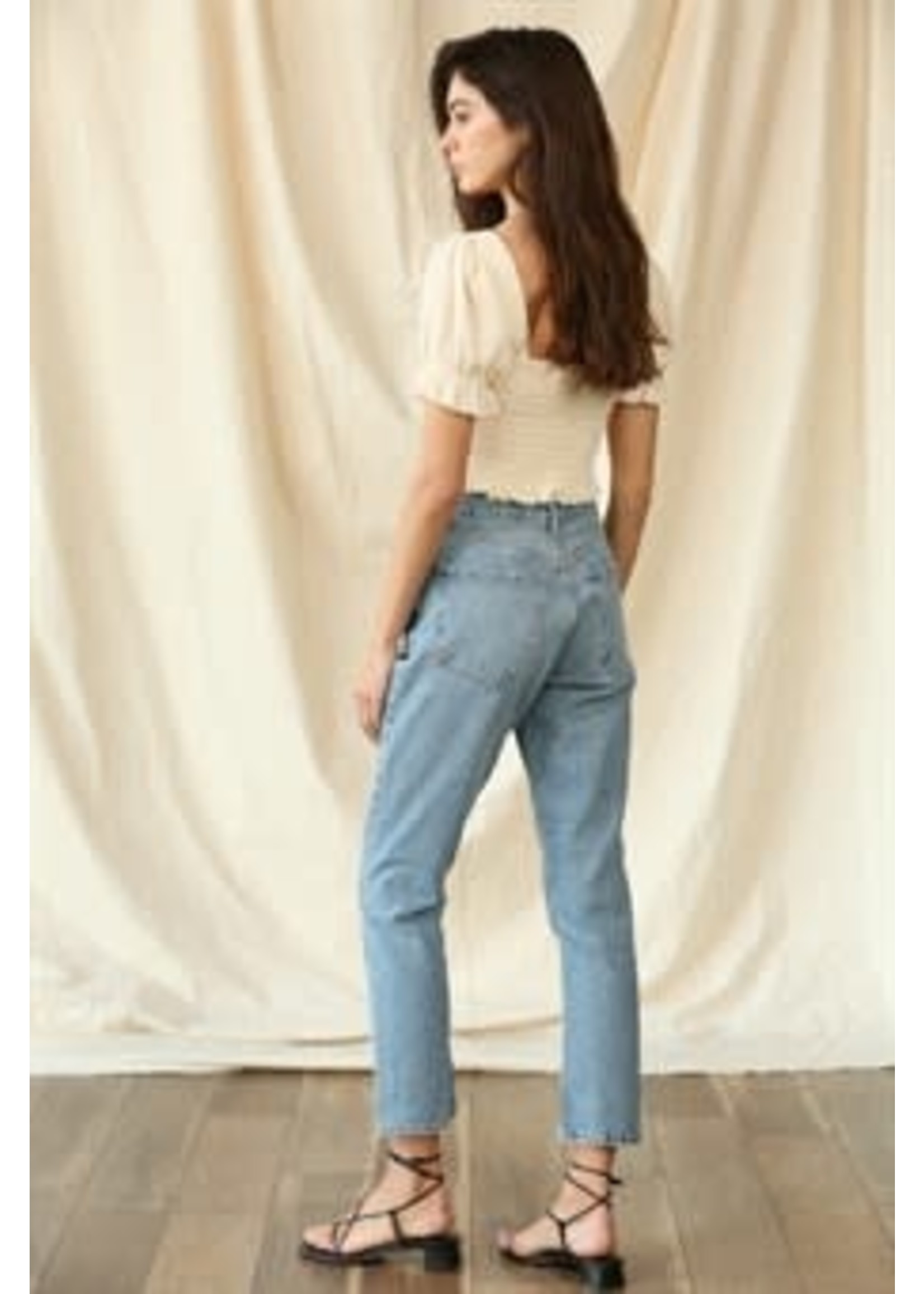 Woven Gauze Smocked Short Sleeve Top