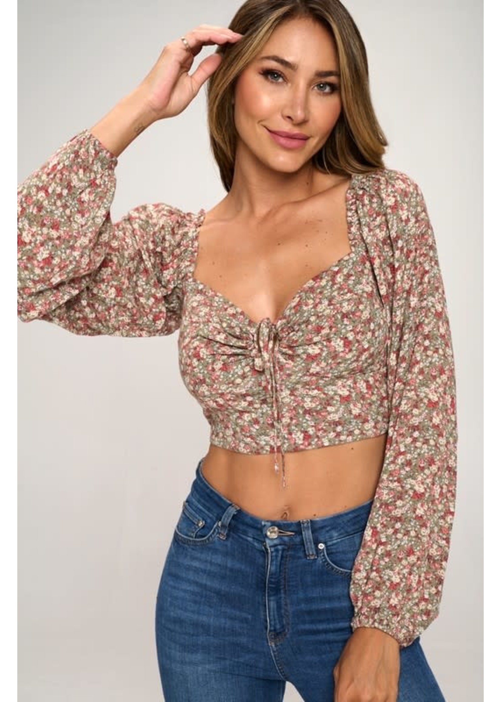 Smocked Puff Sleeve Crop