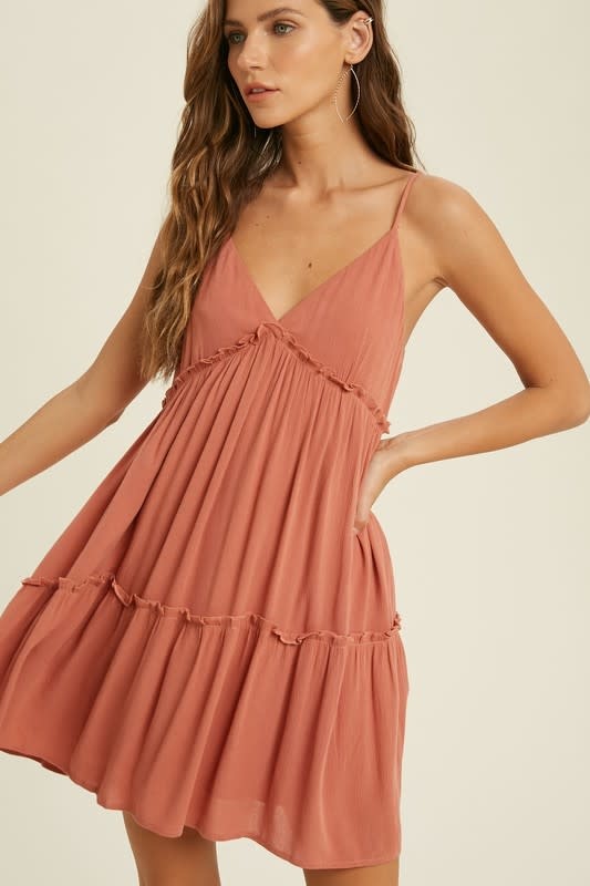 knee length dresses for ladies Milla Women's Romantic Ruffled Pink Mini Dress with Rose Appliques