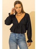 Midnight Peplum Long Sleeve Blouse