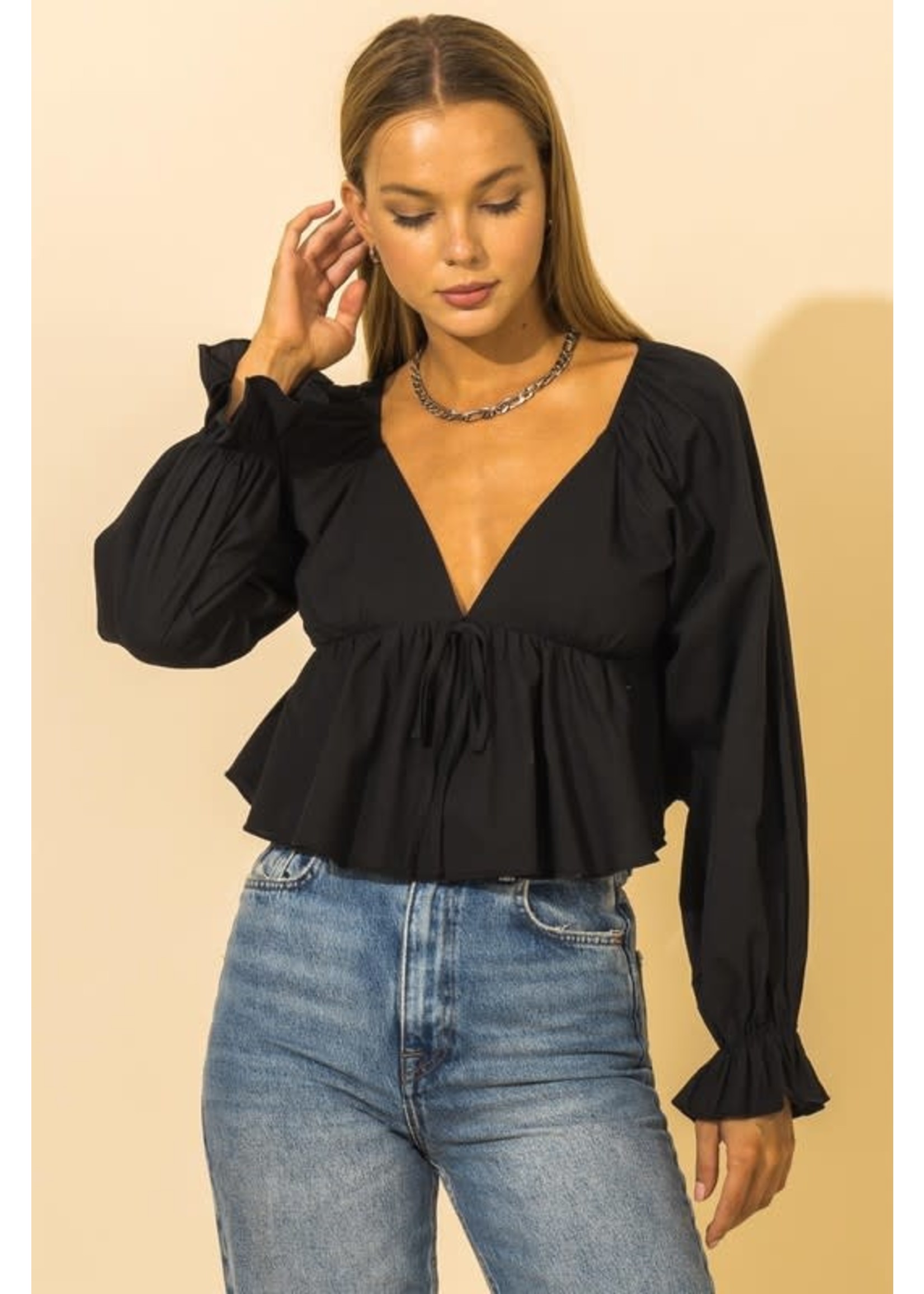 Midnight Peplum Long Sleeve Blouse