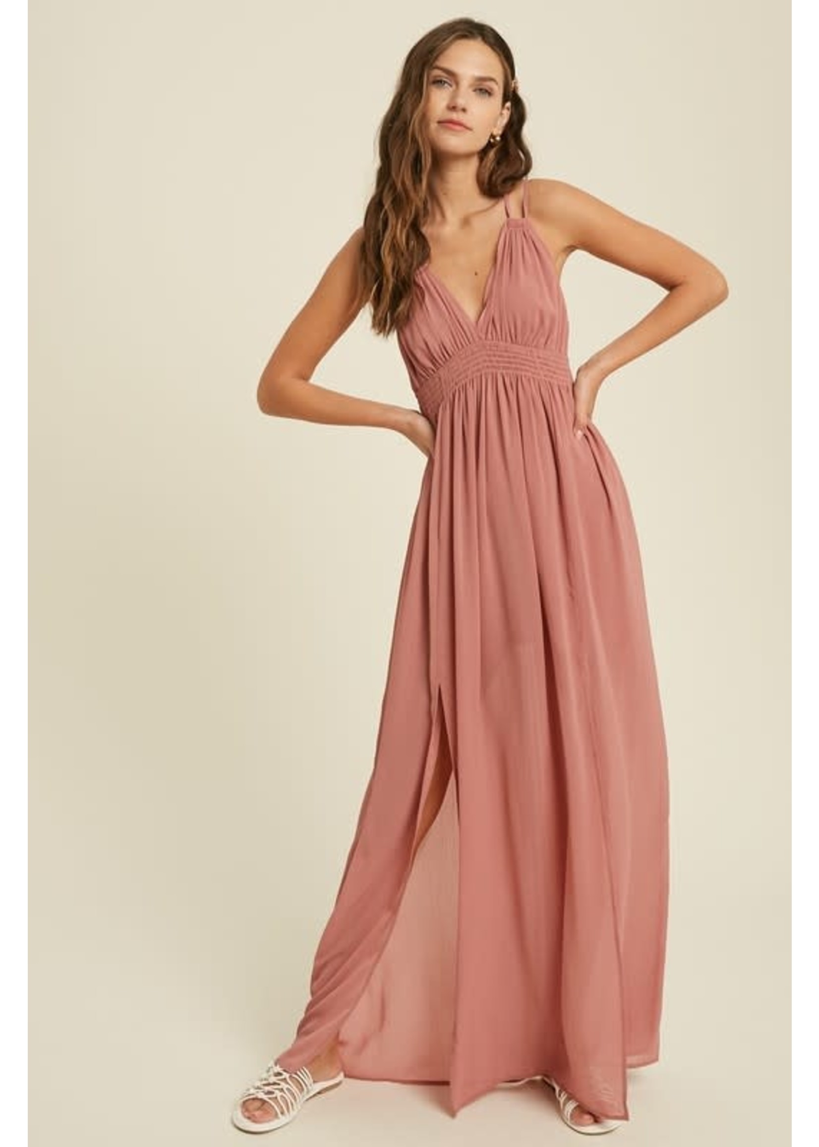 Ruched Chiffon Maxi Dress
