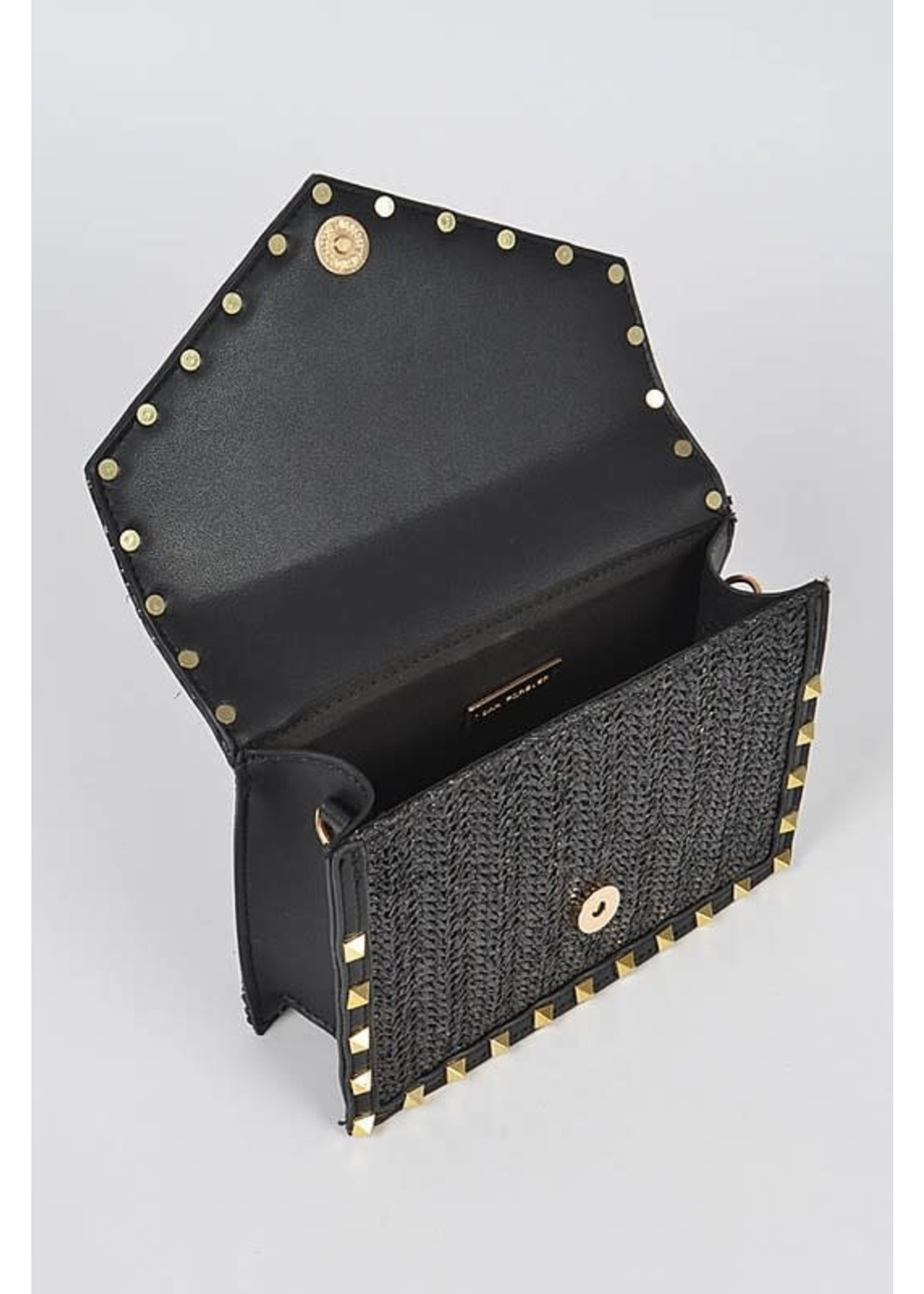Rockstud Straw Crossbody - Black