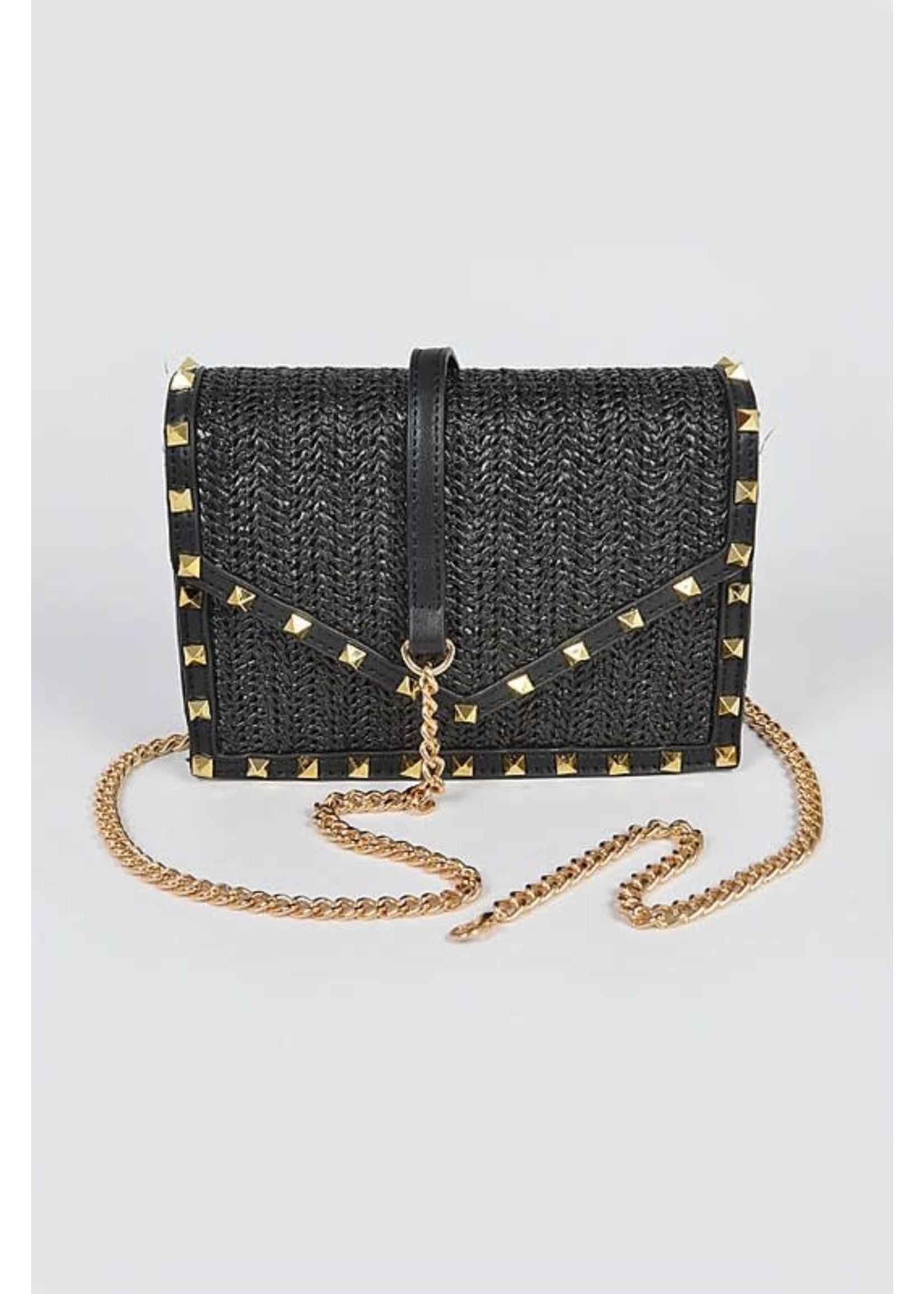 Rockstud Straw Crossbody - Black
