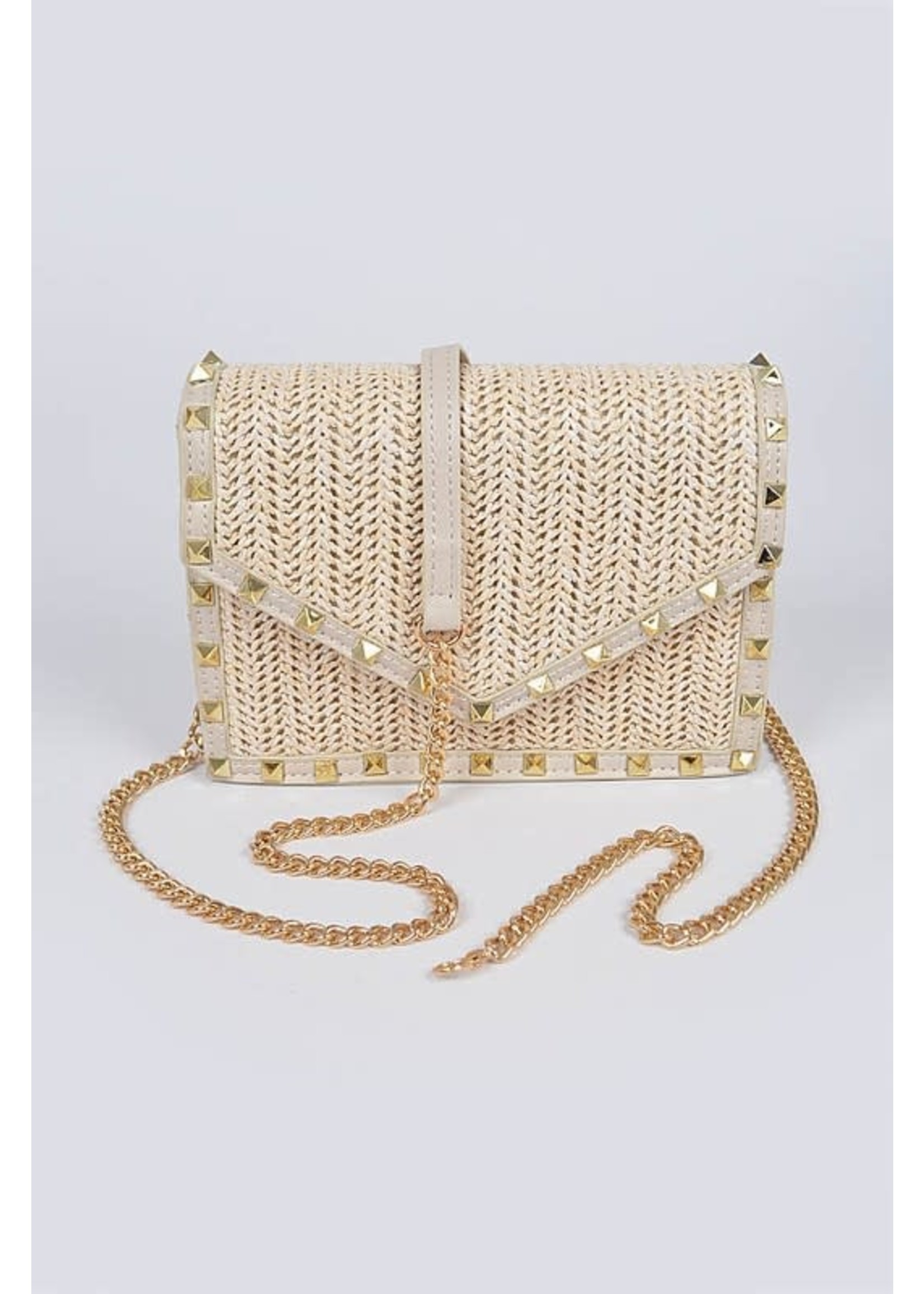 Rockstud Straw Crossbody - Natural