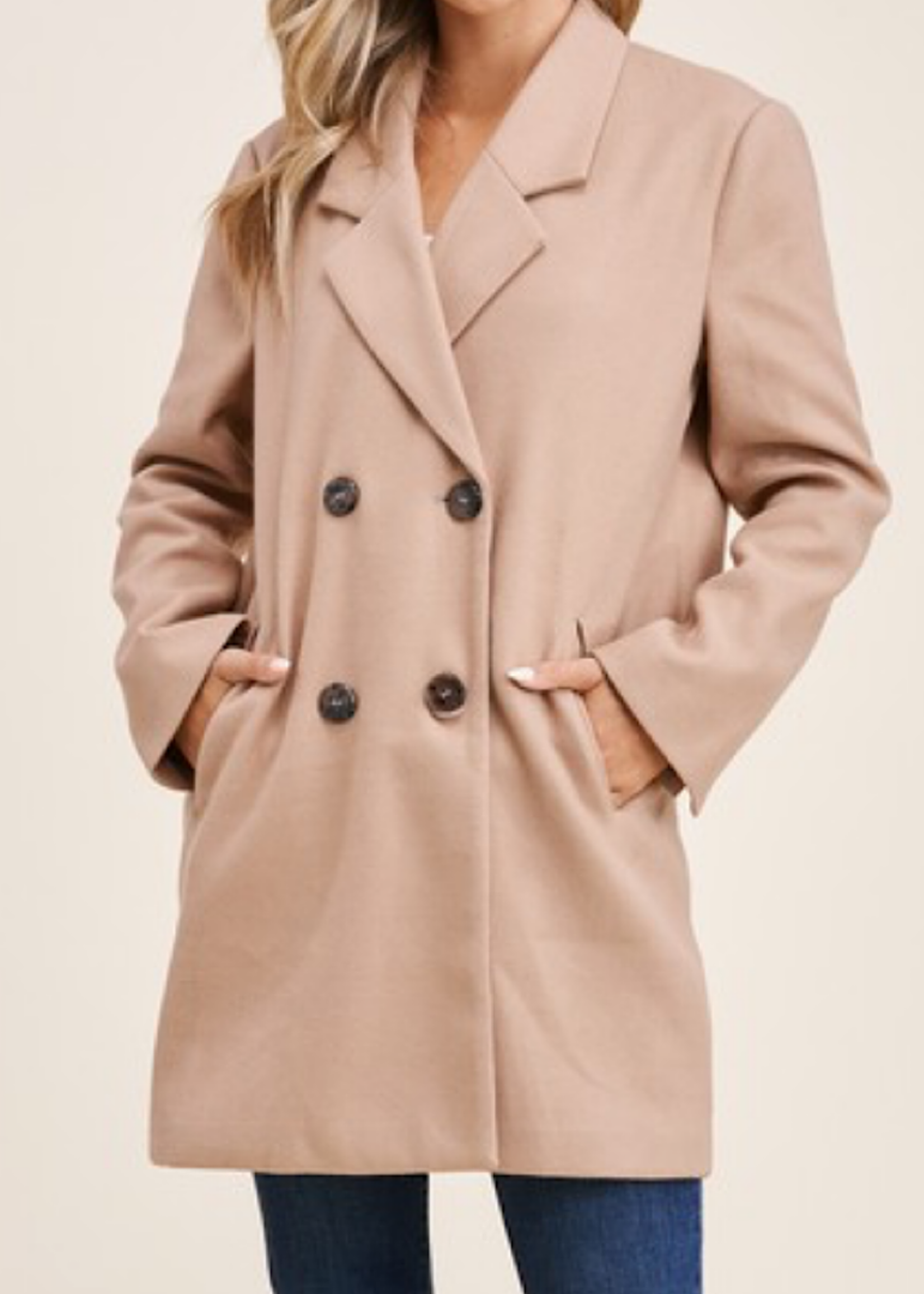 Taupe Collared Double Button Coat