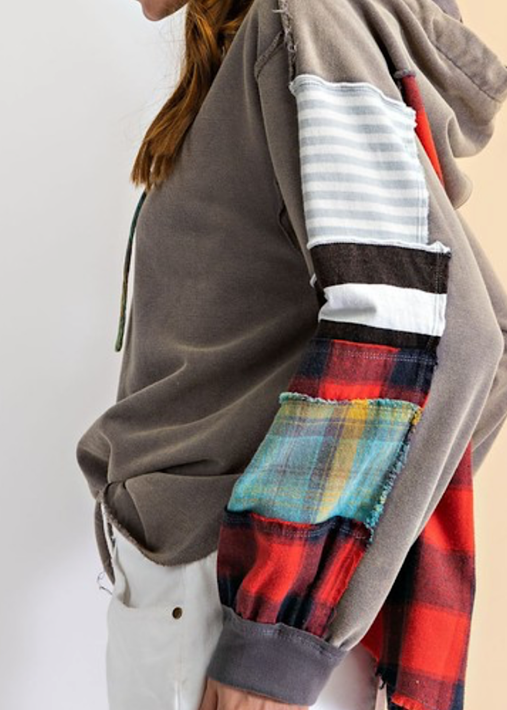 Plaid Mix Loose Fit Hoodie Pullover