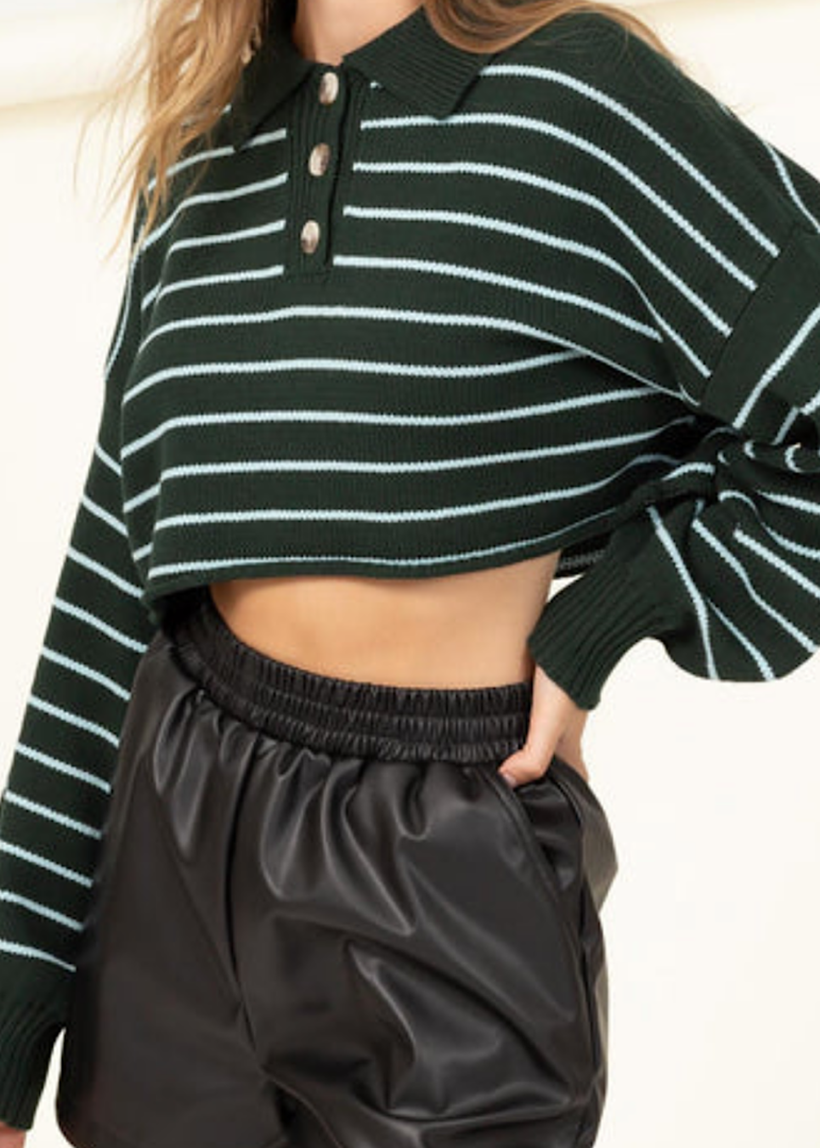 Forest Chic Show Stripe Pattern Oversized Crop Top