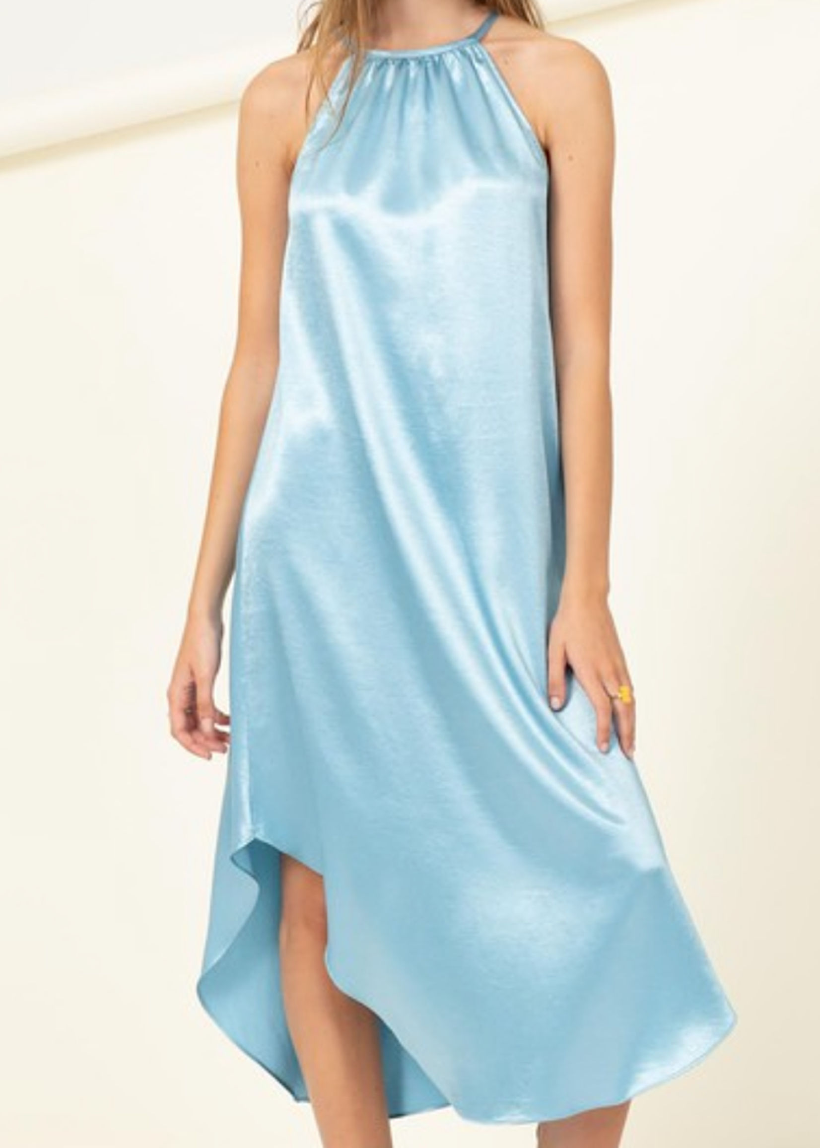 Dolphin Blue Halter Neck Asymmetrical Maxi Dress