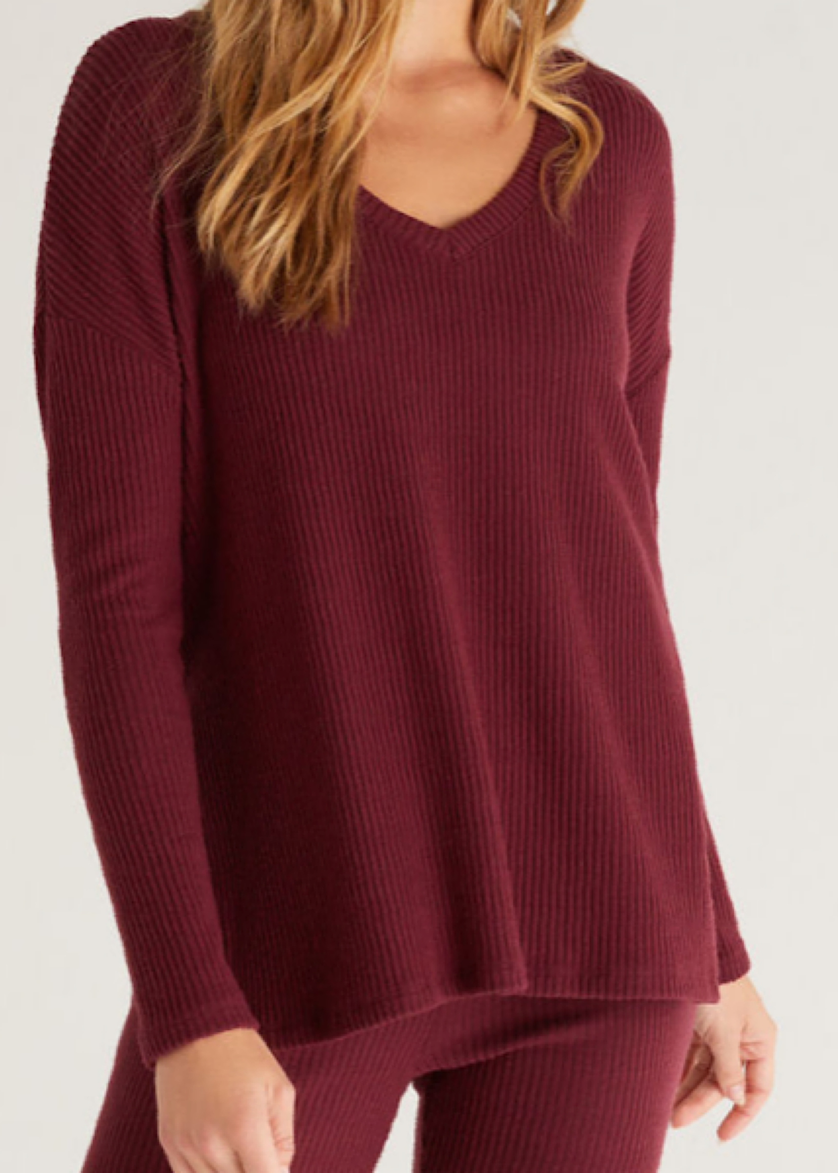 Z Supply Me-Time Rib LS Top Garnet