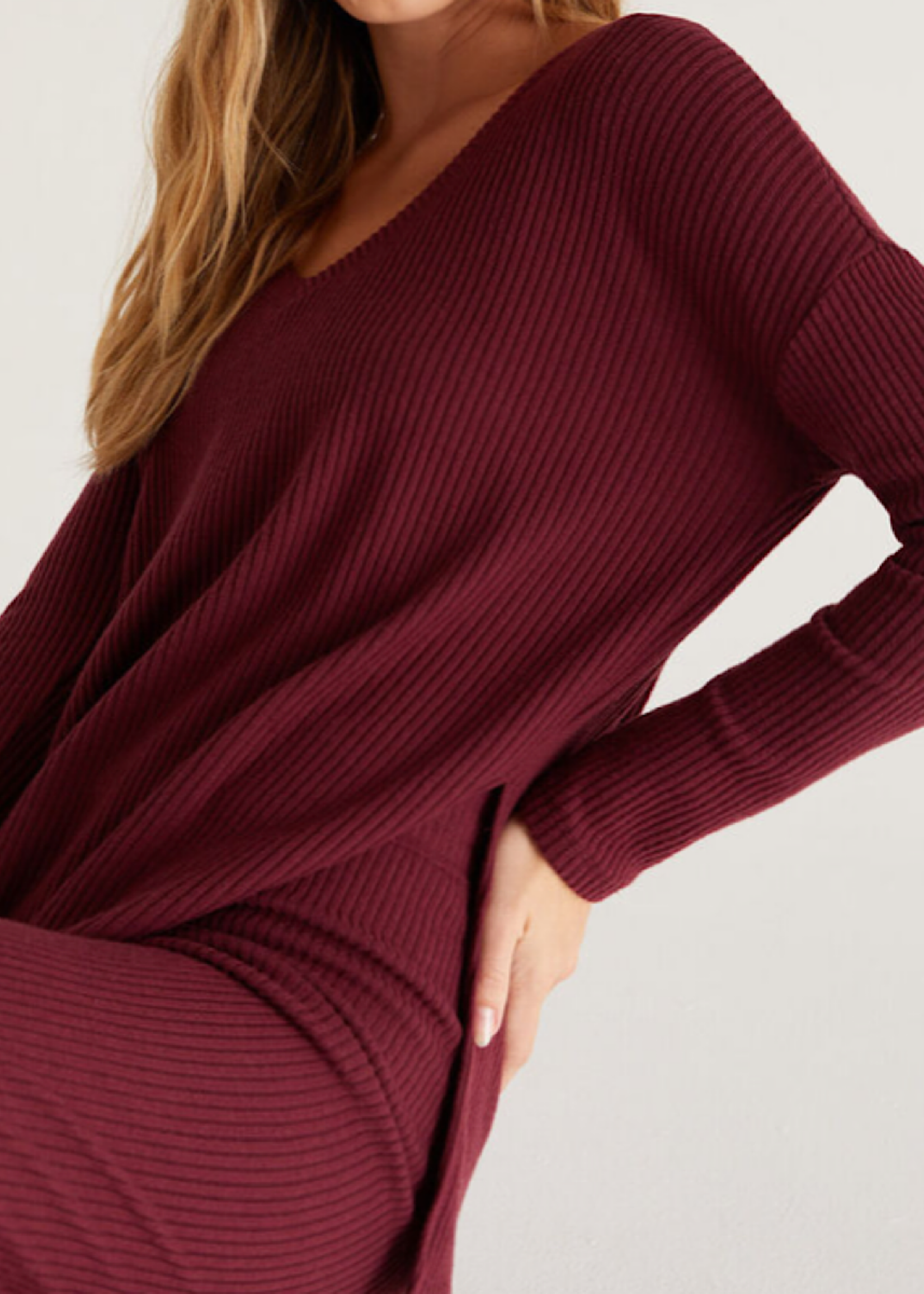 Z Supply Me-Time Rib LS Top Garnet