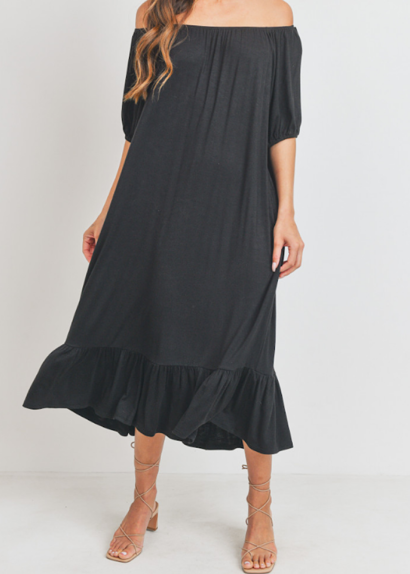 Black Off Shoulder Short Sleeve Maxi Dress