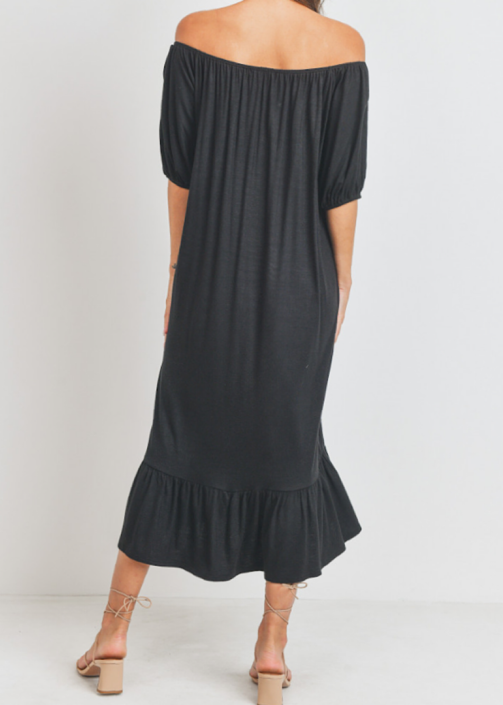 Black Off Shoulder Short Sleeve Maxi Dress