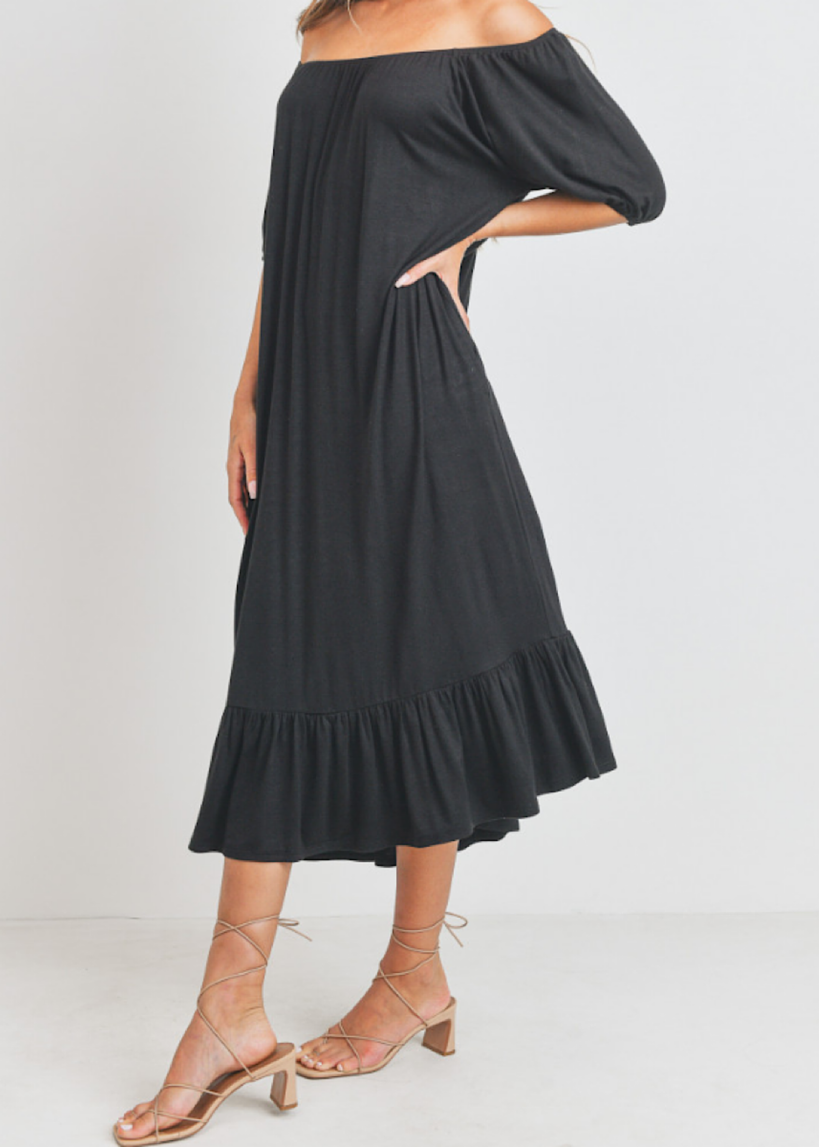 Black Off Shoulder Short Sleeve Maxi Dress