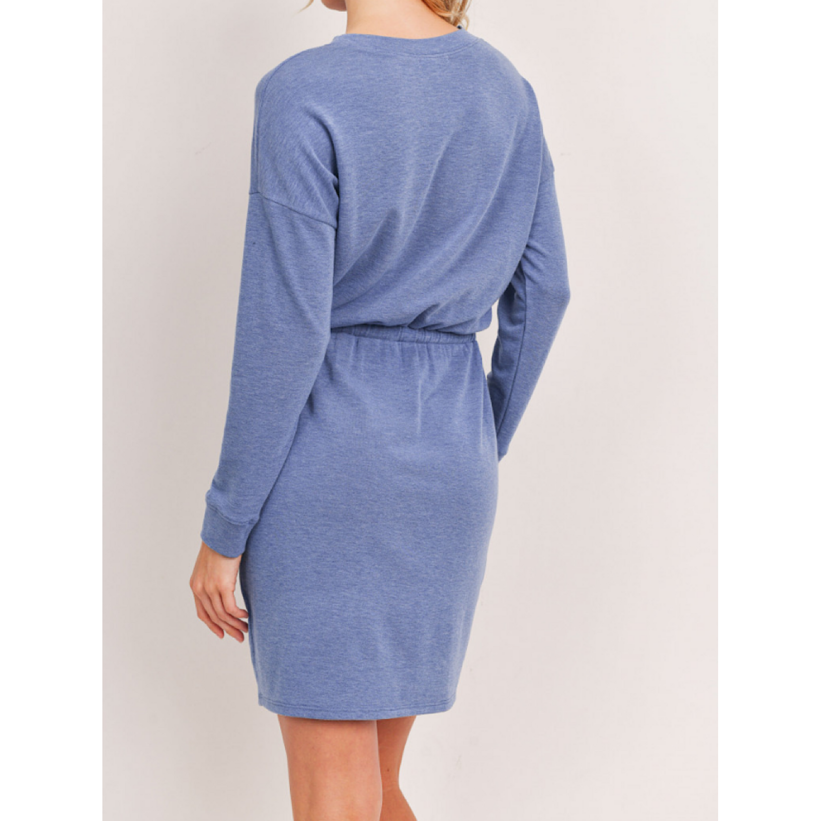 Denim Blue Round Neck Long Sleeve Dress