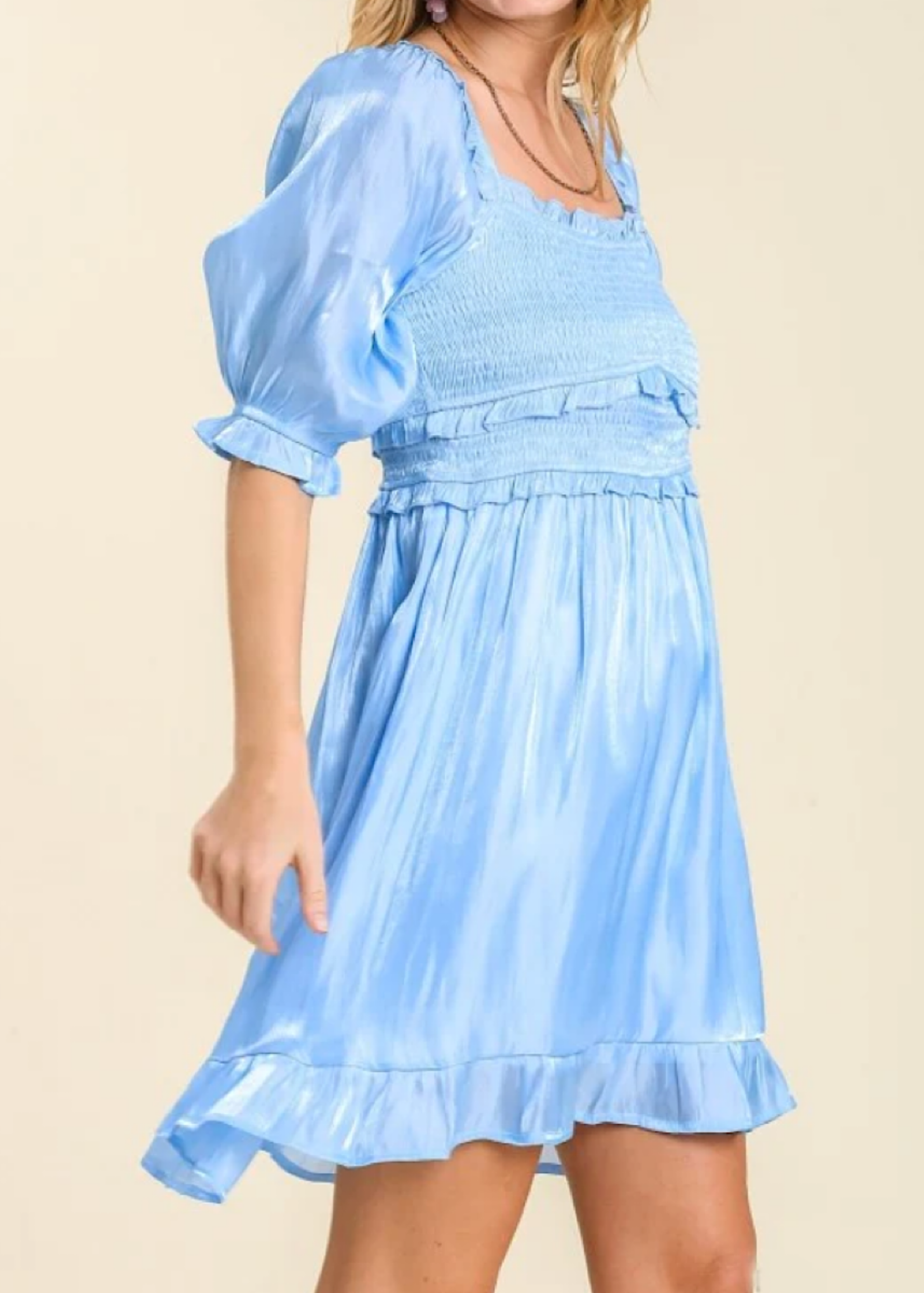 Baby Blue Smocked Dress With Ruffle Detail