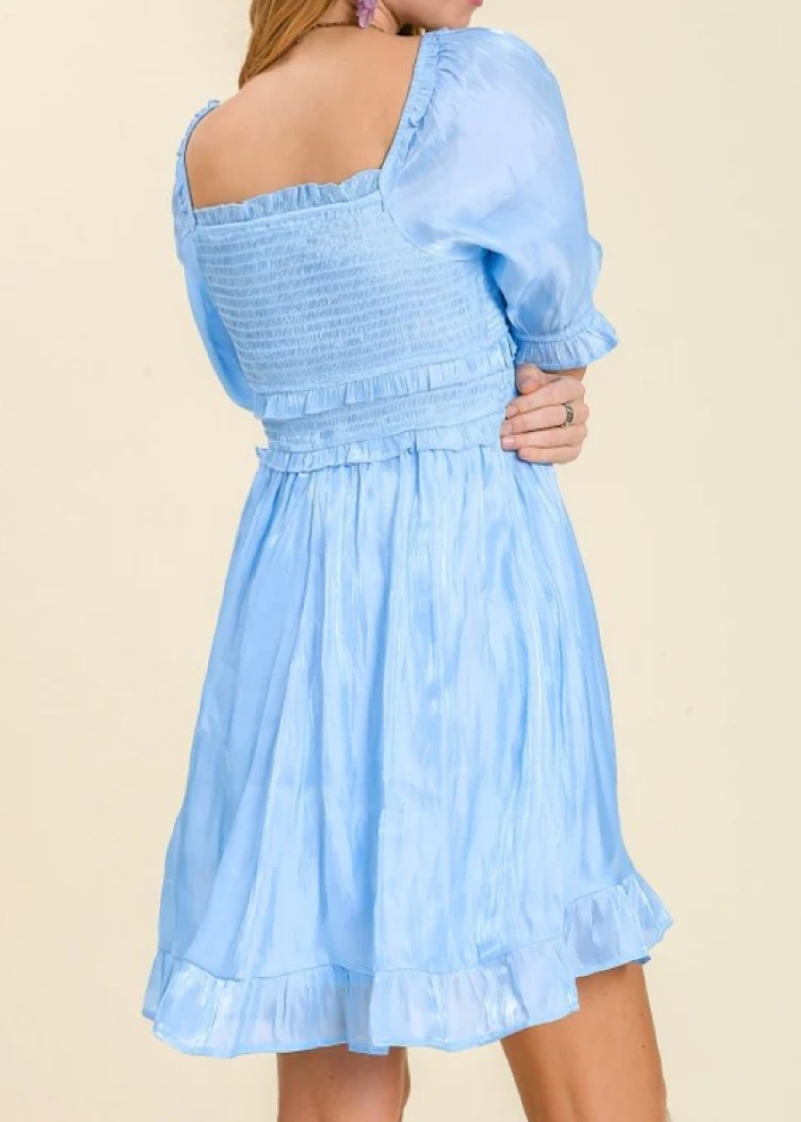 Baby Blue Smocked Dress With Ruffle Detail