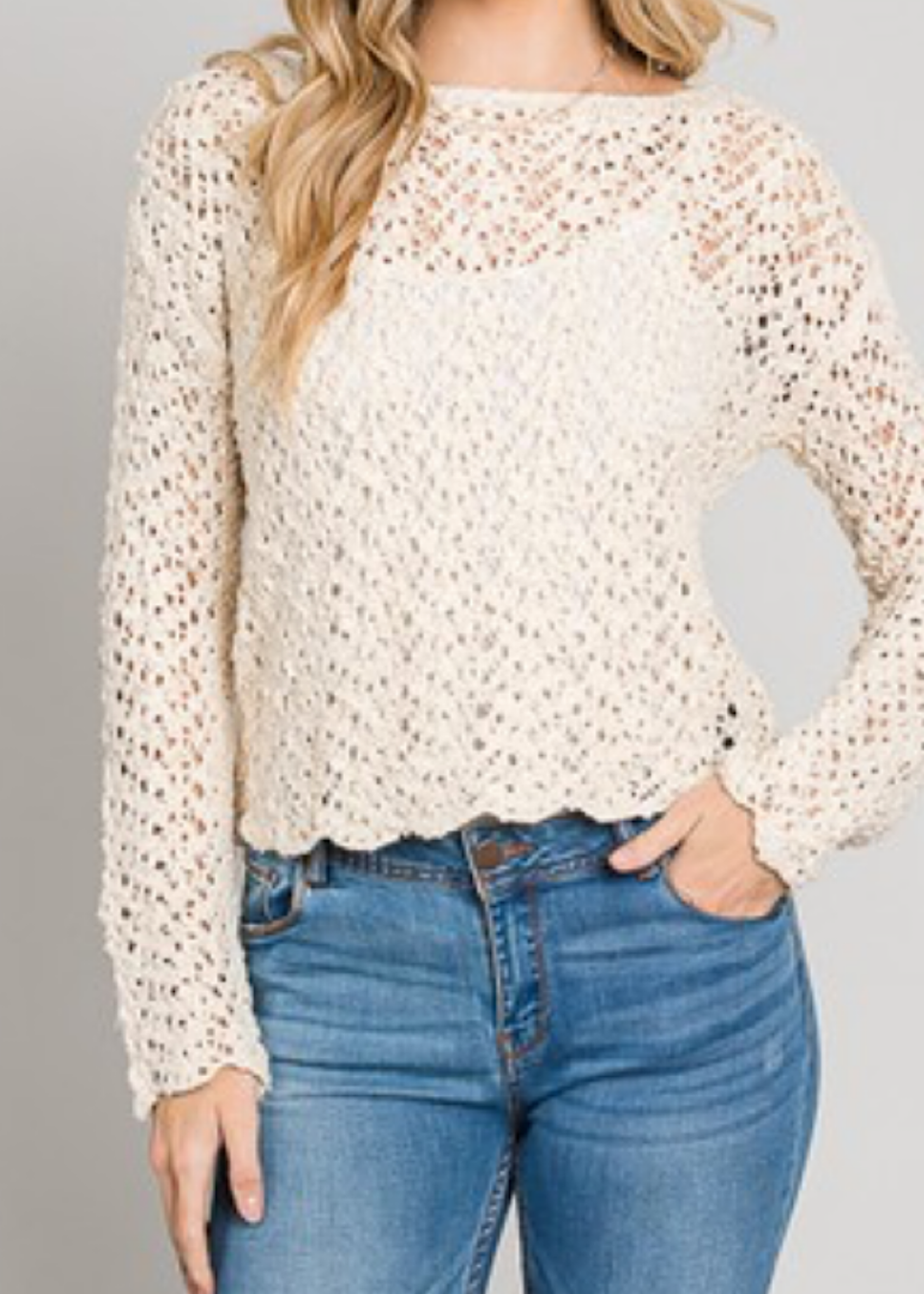 Cream Sheer Cropped Sweater Top