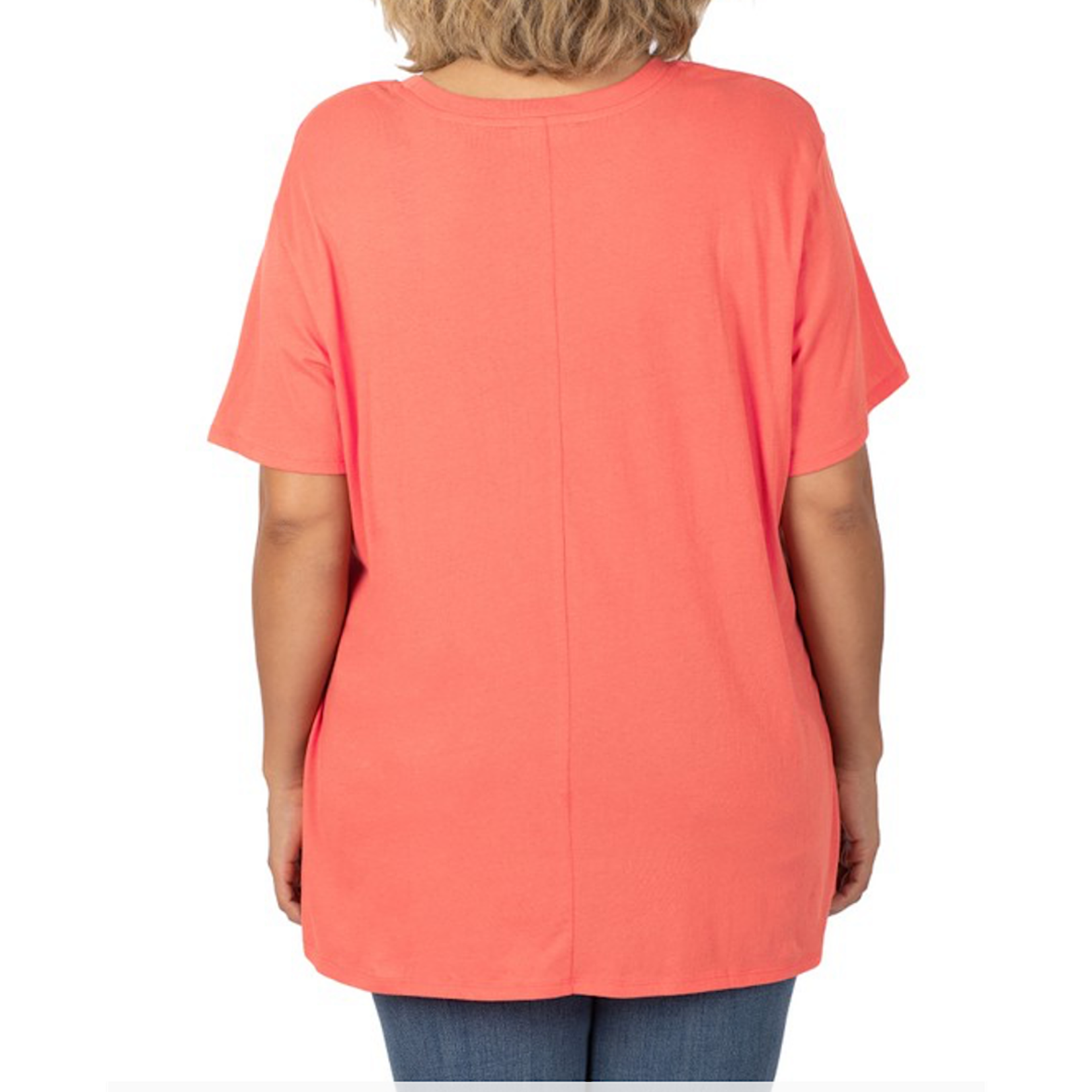 Plus Deep Coral Cotton Boyfriend Round Neck Tee