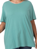 Plus Dusty Teal Cotton Boyfriend Round Neck Tee