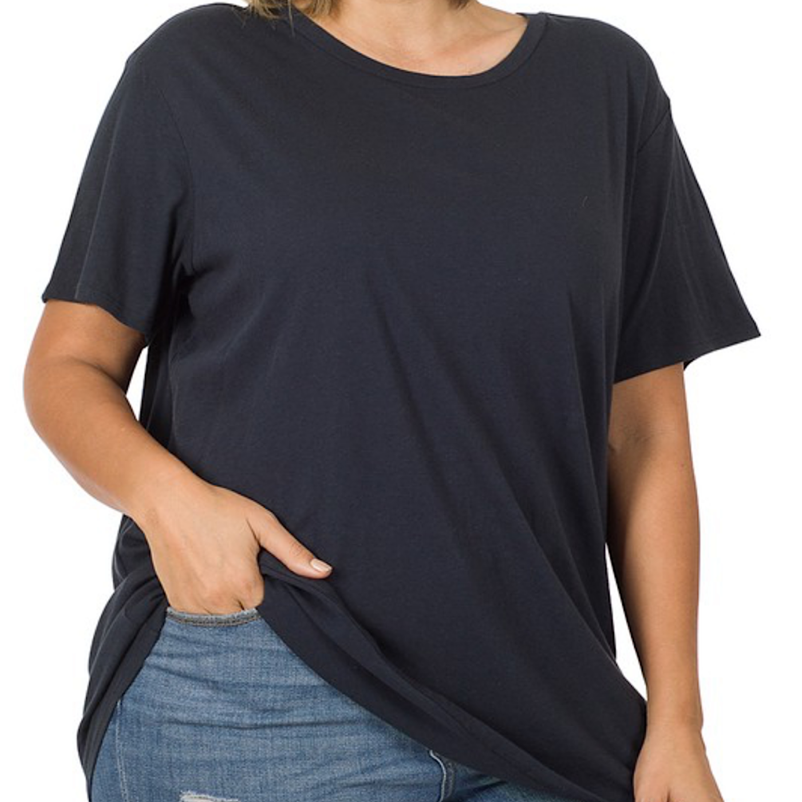 Plus Midnight Navy Cotton Boyfriend Round Neck Tee