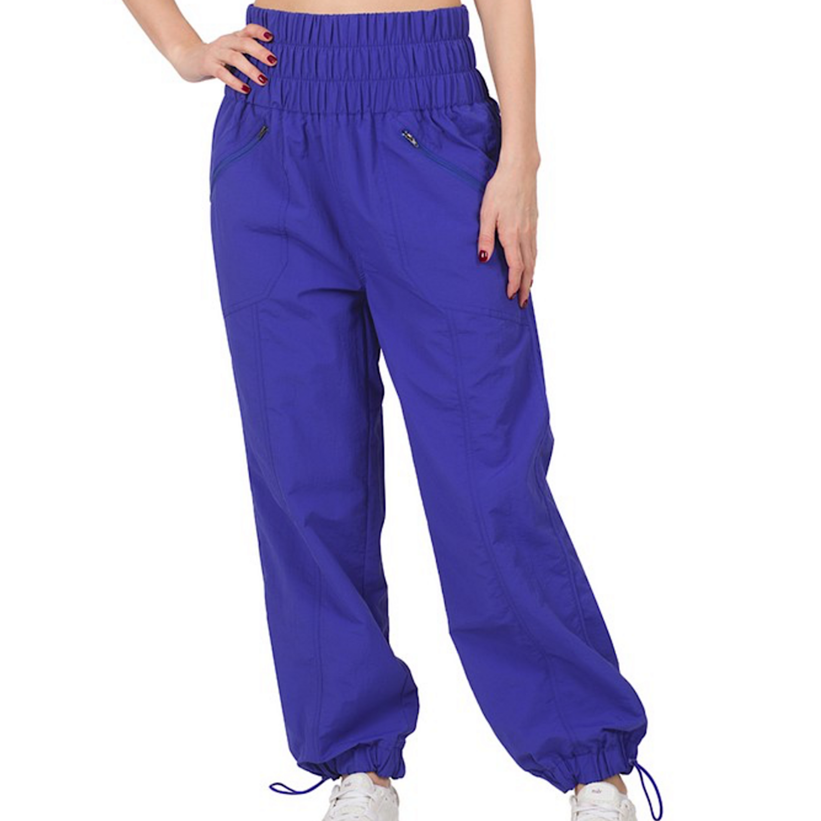 Bright Blue Smocked High Waistband Jogger Pants