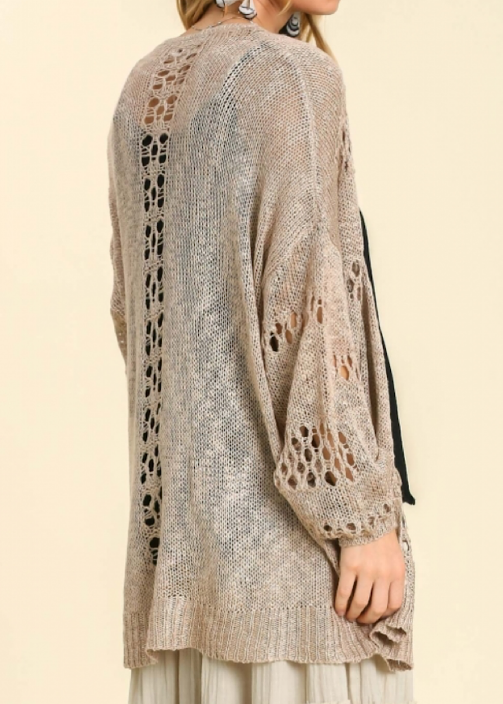 Open Front Cardigan With Ribbed Hemline