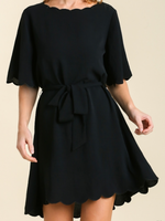 Black Bell Sleeve Dress With Scalloped Neck