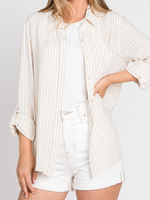 Linen Blend Button Down Striped Shirt