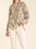 Vanilla Floral Print Collared Button Up Top