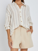 Sand Striped Button Up Top