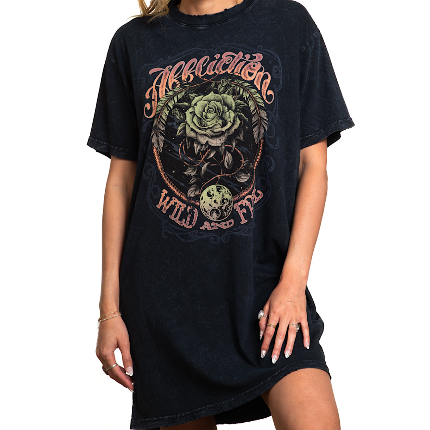 Cosmic Wild S/S Shirt Dress-Black Lava Wash