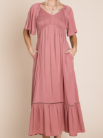 Rouge V-Neck Smocked Midi Dress