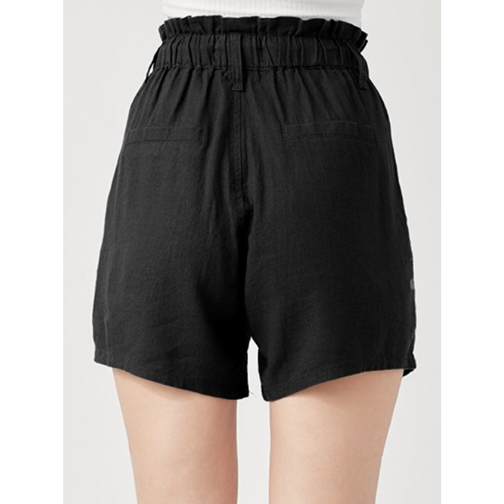 Black Linen Pull On Short