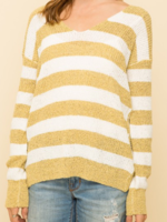 Mustard Knotted Back Stripe Pullover Sweater