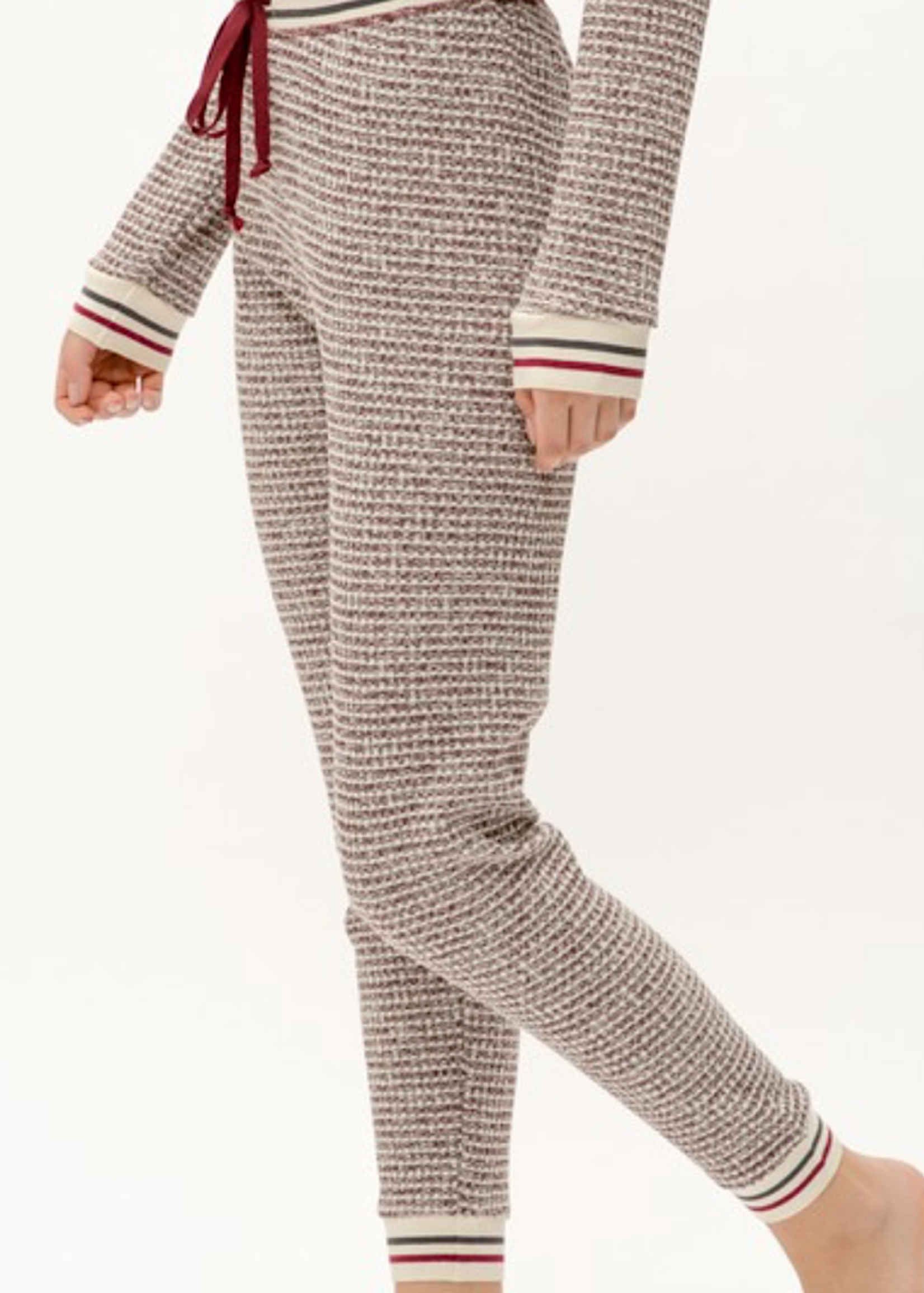Burgundy Mix Waffle Knit Jogger with Striped Bands