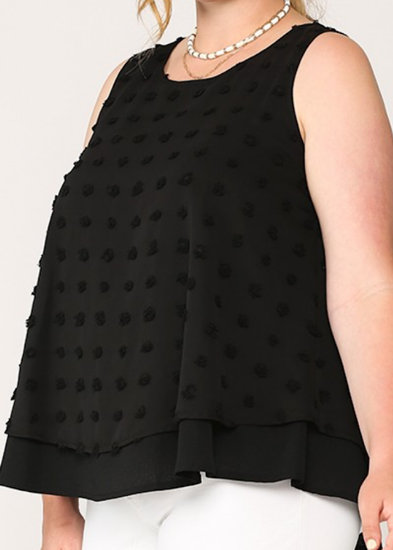 Plus Urakiri Woven Dot Fabric Sleeveless Flowy Top