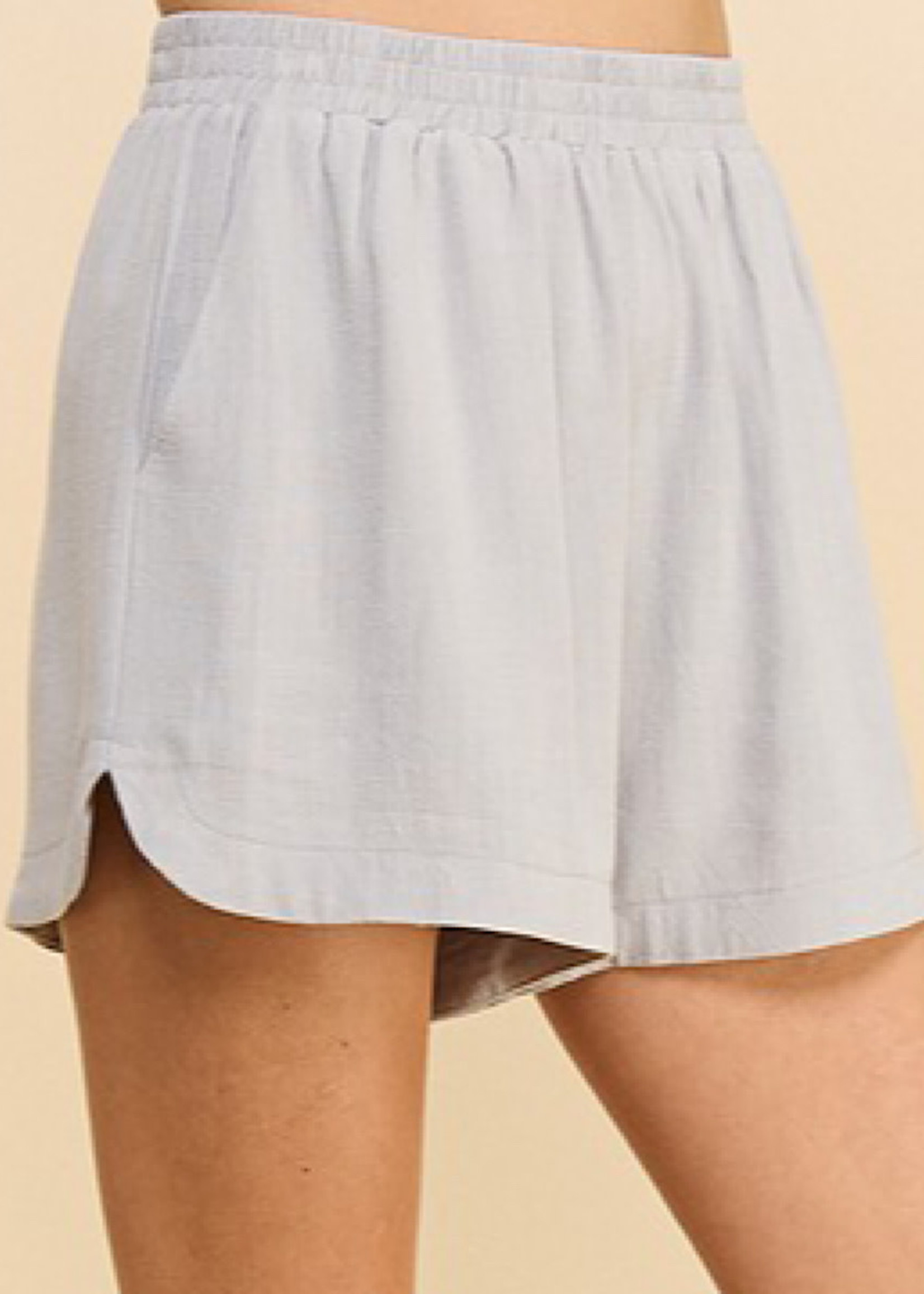 Cool Sage Linen Blend Shorts with Curved Hem